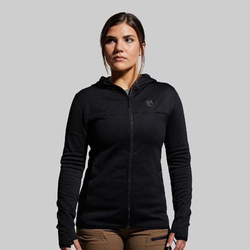 Women's Sentry Full Zip Hoodie (Black) Hoodie with Drawstring Waist Adjustable Fitted