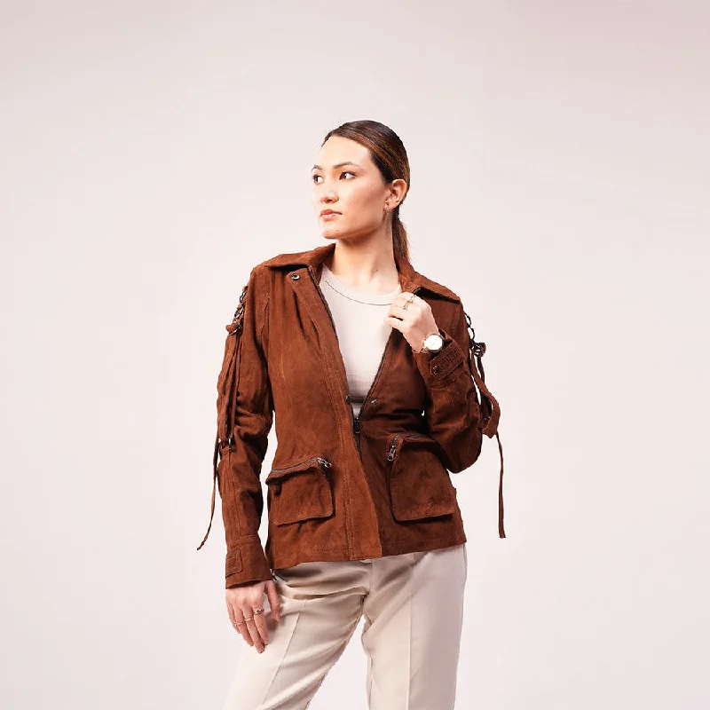 90 Feet Asha Loop Brown Suede Blazer Jacket for Women Jersey Jacket Tulle Jacket Batik Jacket