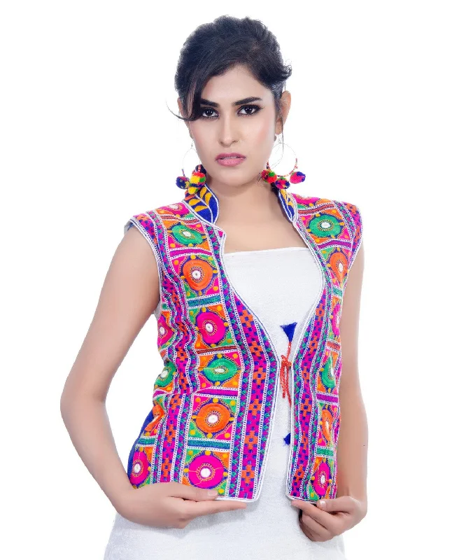 Dupion Silk Kutchi Embroidered Waist Length Jacket/Koti/Shrug (Bharchak) - MJK-BHK04 Striped Jacket Polka Dot Jacket Floral Jacket Dupion Silk Kutchi Embroidered Waist Length Jacket/Koti/Shrug (Bharchak) - MJK-BHK04 Striped Jacket Polka Dot Jacket Floral Jacket