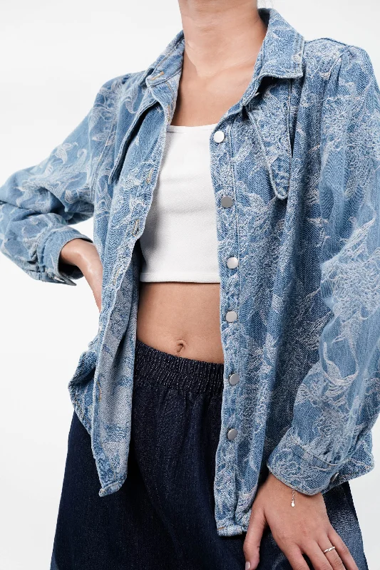 Blue Blossom Denim Jacket Appliqued Jacket Beaded Jacket Sequined Jacket