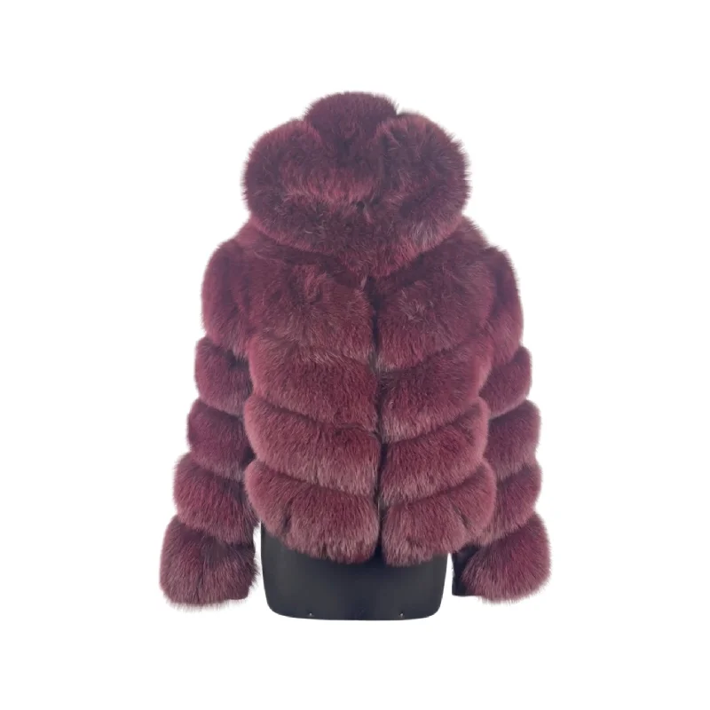 Burgundy 3 in 1 Women Fox Fur Jacket with detachable sleeves and hood Lace Jacket Ribbed Jacket Sequined Jacket Burgundy 3 in 1 Women Fox Fur Jacket with detachable sleeves and hood Lace Jacket Ribbed Jacket Sequined Jacket