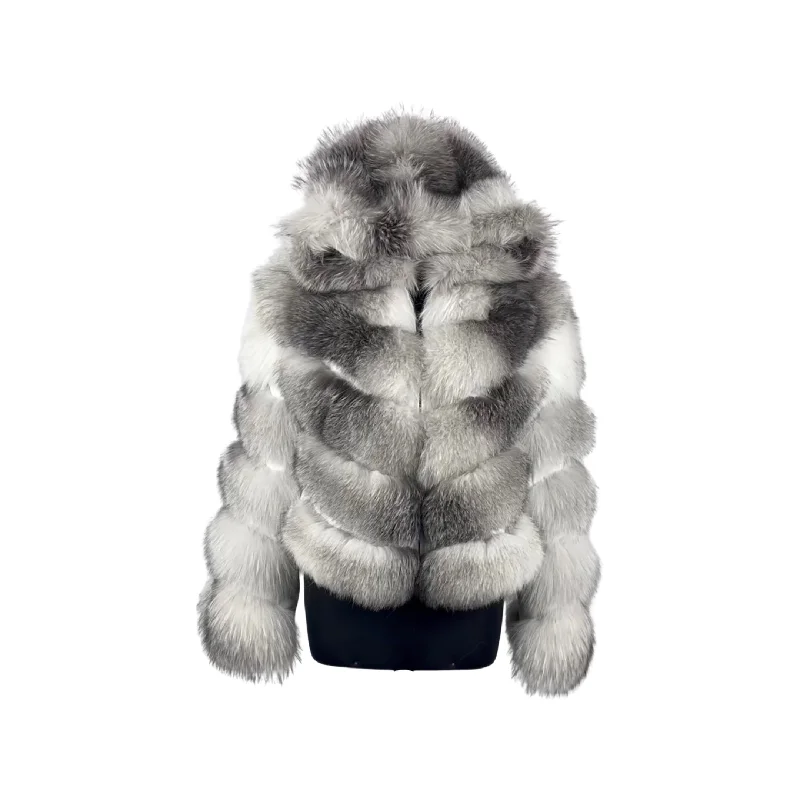 Cross Fox 3 in 1 Women Fox Fur Jacket with detachable sleeves and hood Faux Fur Fabric Real Fur Fabric Shearling Fabric Cross Fox 3 in 1 Women Fox Fur Jacket with detachable sleeves and hood Faux Fur Fabric Real Fur Fabric Shearling Fabric