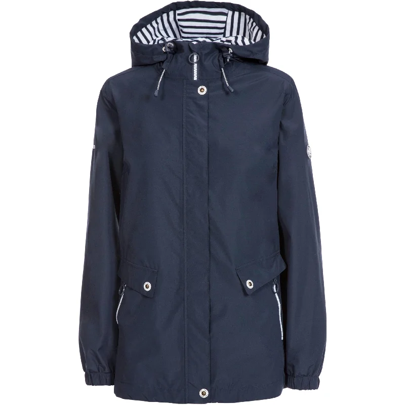 Flourish Womens Unpadded Waterproof Jacket in Navy Welt Pockets Slit Pockets Flap Pockets