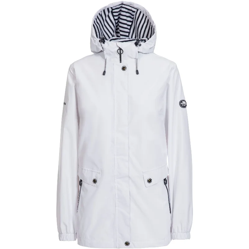 Flourish Womens Unpadded Waterproof Jacket in White Hooded Jacket Caped Jacket Shawl Collar Jacket