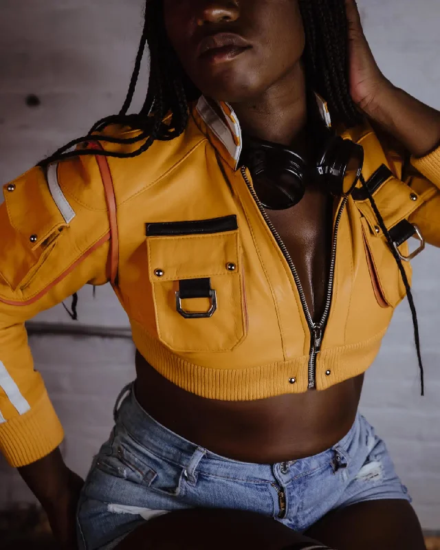 Handmade Cindy Aurum Xv Cosplay Costume Yellow Leather Jacket Zippered Jacket Buttoned Jacket Snapped Jacket Handmade Cindy Aurum Xv Cosplay Costume Yellow Leather Jacket Zippered Jacket Buttoned Jacket Snapped Jacket