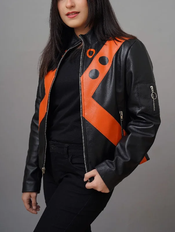 Handmade Women Inspired Black leather Jacket | Cosplay Costume Black Jacket Rayon Fabric Velvet Fabric Corduroy Fabric