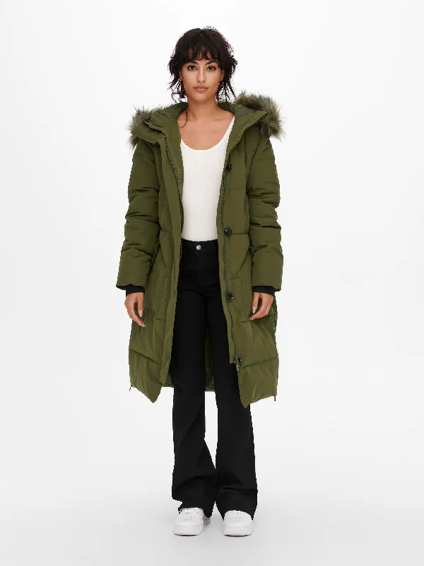 Jacqueline De Yong LOOK Parka Jacket -OLIVE Belted Jacket Elasticated Jacket Padded Jacket