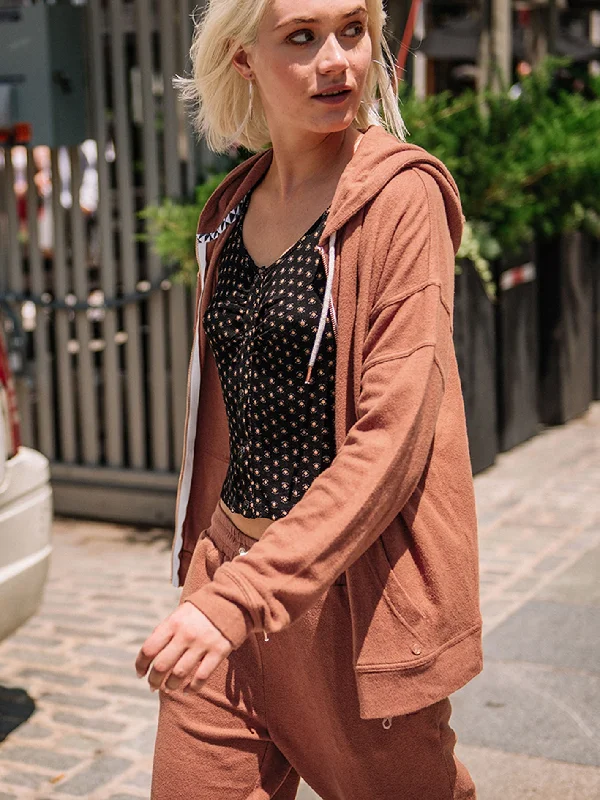 Lived In Lounge Zip Hoodie - Dark Clay Hoodie with Rhinestones Sparkly Elegant