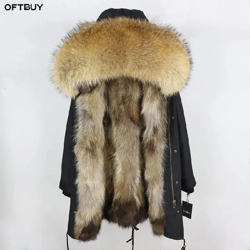 Real Fur Coat Winter Jacket Women Long Parka Waterproof Big Natural Fur Collar Hood Thick Warm Real Fur Liner Jacket Blazer Coat