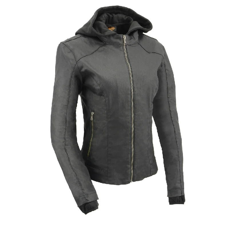 Milwaukee Leather MPL2745 Women's Black Zipper Front Jacket with Full Sleeve Removable Hoodie Print Jacket Jacquard Jacket Patchwork Jacket Milwaukee Leather MPL2745 Women's Black Zipper Front Jacket with Full Sleeve Removable Hoodie Print Jacket Jacquard Jacket Patchwork Jacket