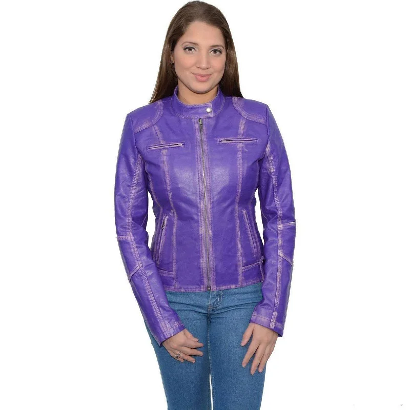 Milwaukee Leather SFL2830 Women's Purple Scuba Style Sheepskin Fashion Leather Jacket Embroidered Jacket Appliqued Jacket Beaded Jacket