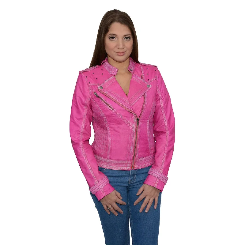 Milwaukee Leather Women's Maiden Pink Premium Sheepskin Motorcycle Fashion Leather Jacket with Studs SFL2840 Hooded Jacket Caped Jacket Shawl Collar Jacket