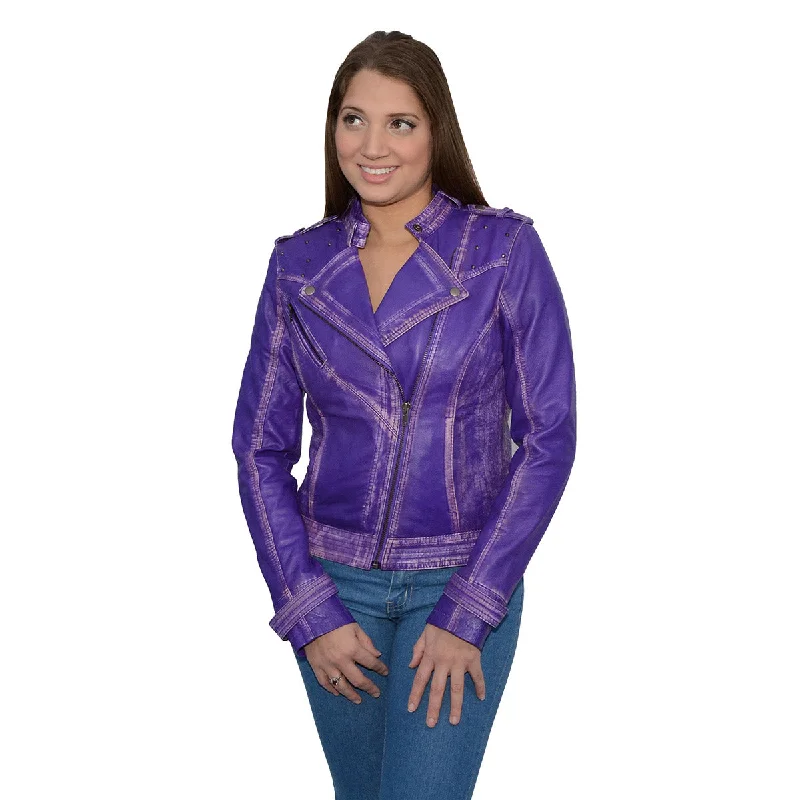 Milwaukee Leather Women's Maiden Purple Premium Sheepskin Motorcycle Fashion Leather Jacket with Studs SFL2840 Belted Jacket Elasticated Jacket Padded Jacket