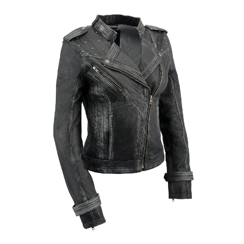 Milwaukee Leather SFL2840 Women's Maiden Black Premium Sheepskin Motorcycle Fashion Leather Jacket with Studs Tailored Jacket Straight Jacket A-Line Jacket