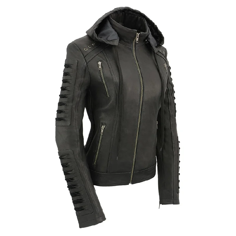 Milwaukee Leather SFL2865 Women's Black Scuba Style Fashion Casual Leather Jacket with Hoodie Nylon Fabric Polyester Fabric Spandex Fabric