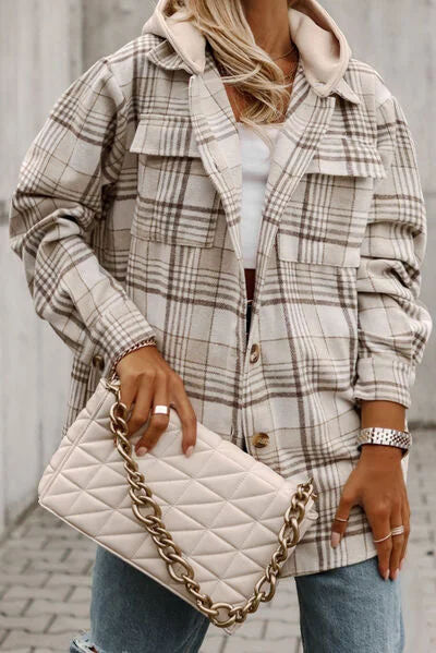 Plus Size Plaid Button Up Hooded Jacket Lace Jacket Ribbed Jacket Sequined Jacket