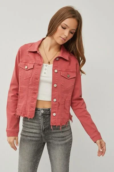 RISEN Raw Hem Button Up Cropped Denim Jacket Striped Jacket Polka Dot Jacket Floral Jacket