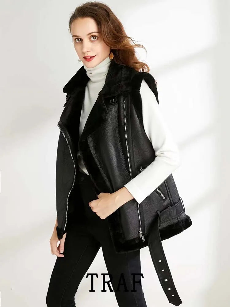 TRAF 2023 Woman Winter Vest Coat, Cotton Imitation Leather Vests, Sleeveless Jacket, Windproof Casual Warm Trench Coats, Winter Fashion, Women's Outerwear Satin Jacket Silk Jacket Chiffon Jacket