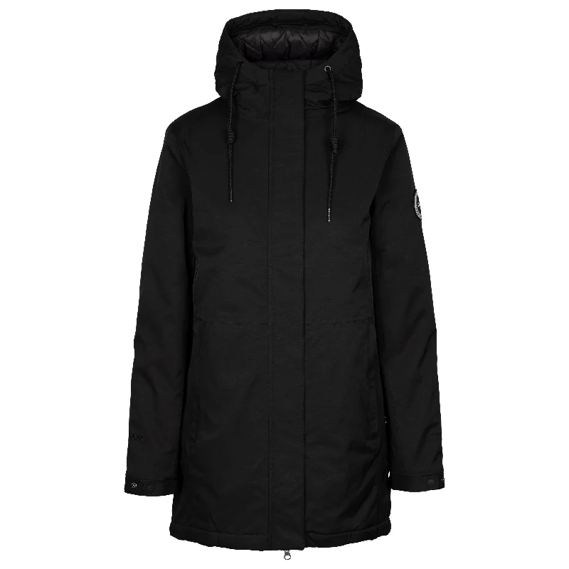 Wilma Women's DLX Padded Longer Waterproof Jacket in Black Tiered Jacket Buttoned Jacket Zippered Jacket