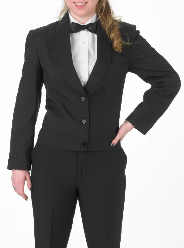 Women's Black Eton Jacket with Black Matte Shawl Lapel Satin Fabric Silk Fabric Chiffon Fabric