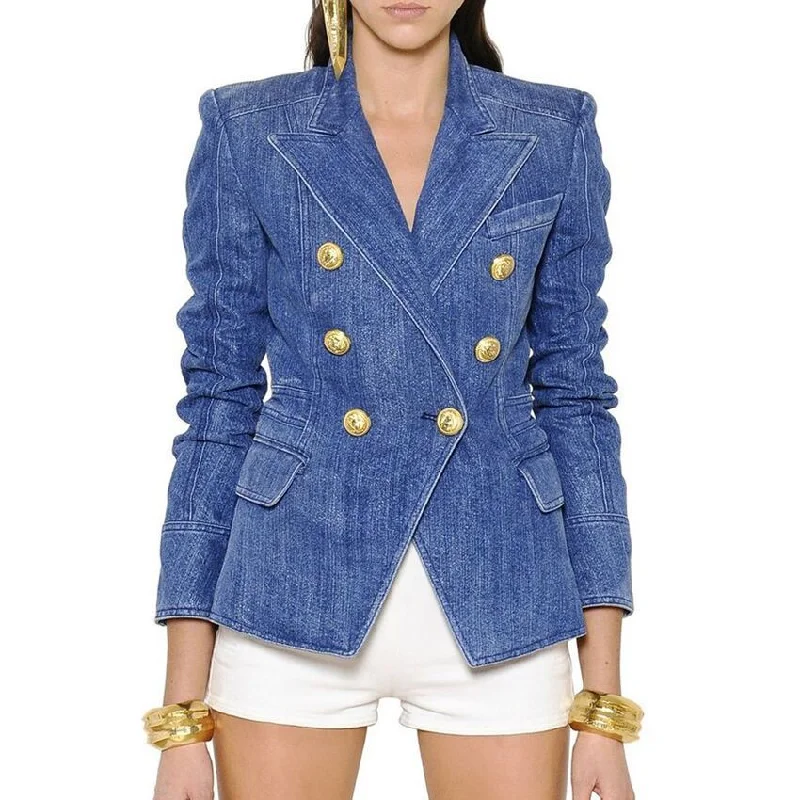 Women's Double Breasted Denim Jacket, lioness-love Satin Jacket Silk Jacket Chiffon Jacket