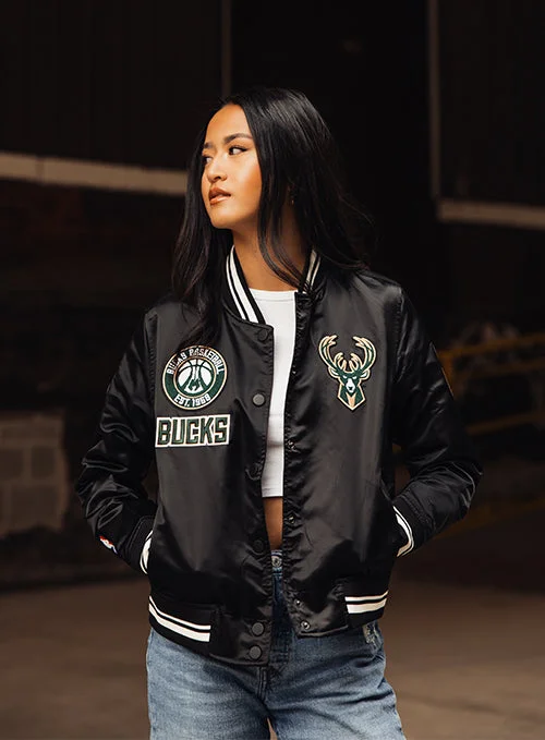 Women's Pro Standard Retro Classic Milwaukee Bucks Satin Jacket Nylon Fabric Polyester Fabric Spandex Fabric Women's Pro Standard Retro Classic Milwaukee Bucks Satin Jacket Nylon Fabric Polyester Fabric Spandex Fabric