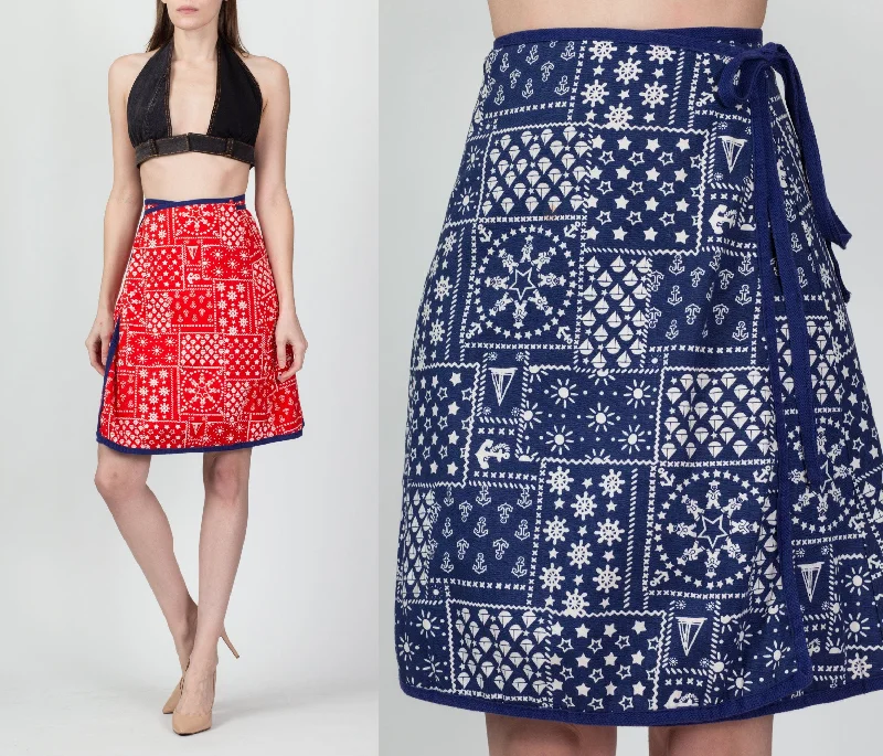 70s Reversible Bandana Print Wrap Skirt - Extra Small denim skirt fashionable