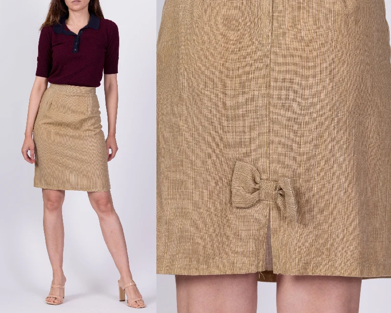 80s Tan Bow Pencil Skirt - Extra Small, 23.5" wrap skirt elegant