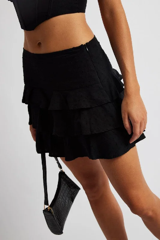 Black Mini Skirt Frilled lace skirt intricate