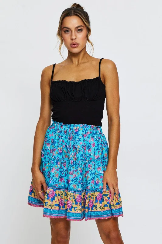 Boho Print Skater Mini Skirt lace skirt romantic