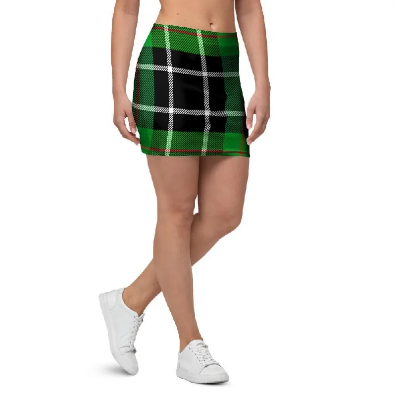 Christmas Tartan Green Plaid Scottish Mini Skirt denim skirt casual