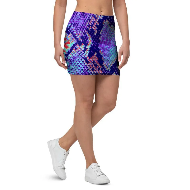 Colorful Snakeskin Print Mini Skirt wool skirt warm