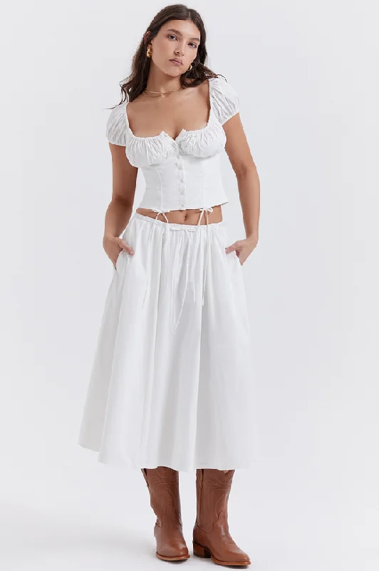 Cora White Gathered Top + Skirt Set lightweight skirt design