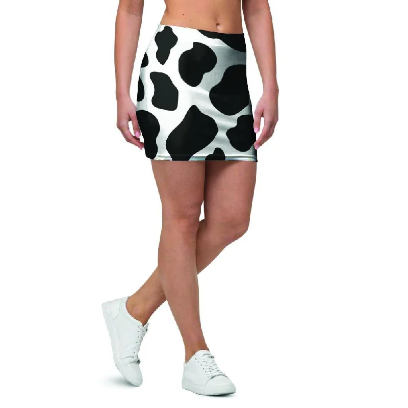 Cow Print Mini Skirt elastic waist skirt