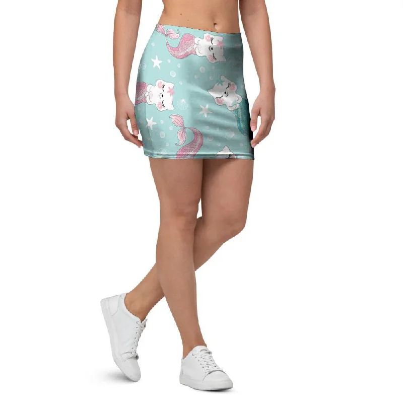 Cute Cat Mermaid Print Mini Skirt mini skirt trendy