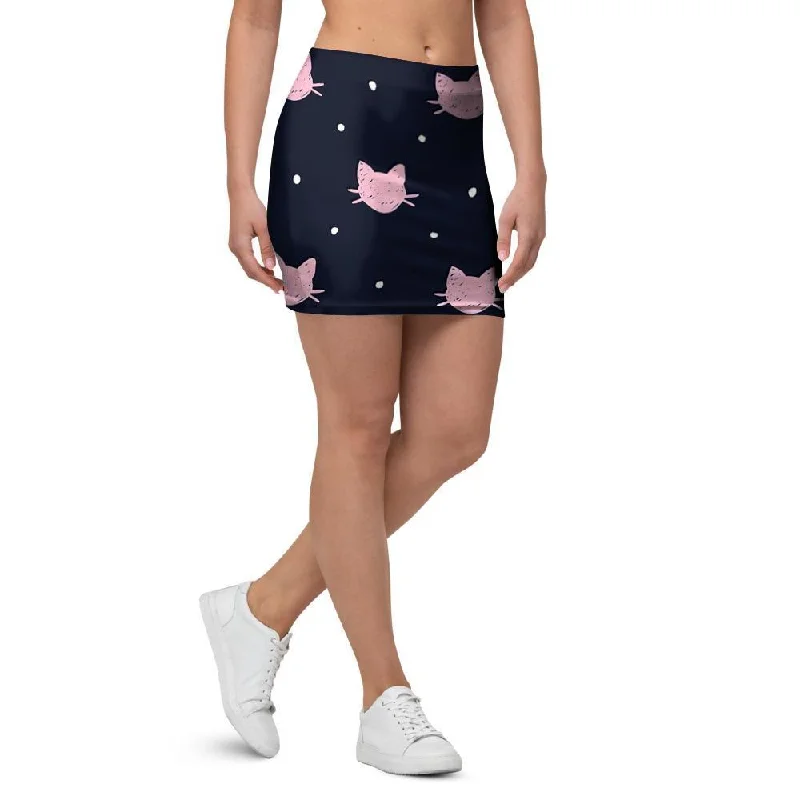 Cute Cat Polka Dot Print Mini Skirt a-line skirt cut