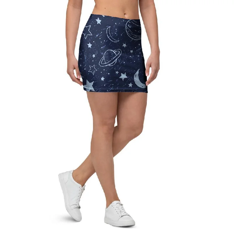 Doodle Galaxy Space Mini Skirt velvet skirt plush