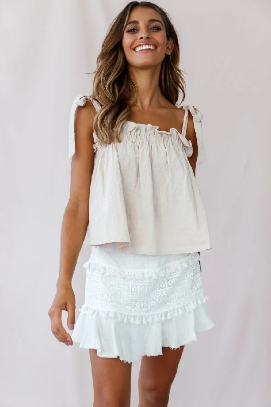 Elexa Crochet Applique Raw Hem Skirt White cashmere skirt soft