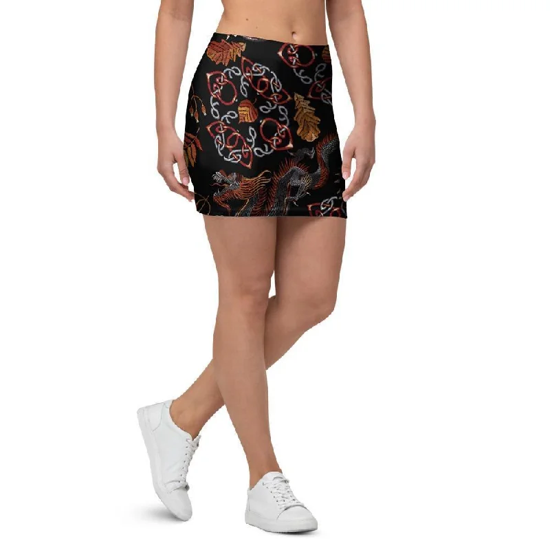 Embroidery Japanese Dragon Print Mini Skirt chiffon skirt floaty