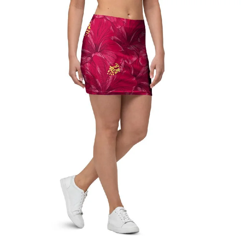 Exotic Hibiscus Flower Hawaiian Print Mini Skirt velvet skirt luxury