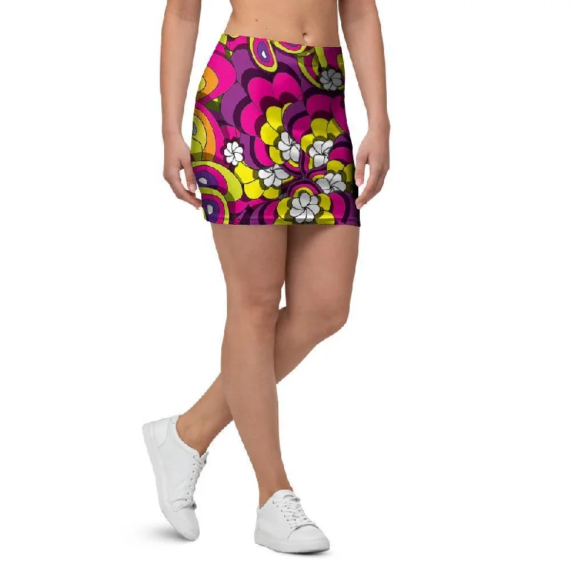 Floral Trippy Mini Skirt corduroy skirt durable