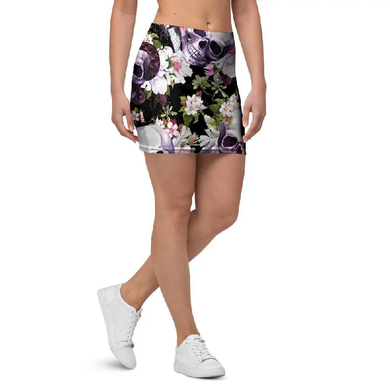 Flower Skull Mini Skirt velvet skirt glossy