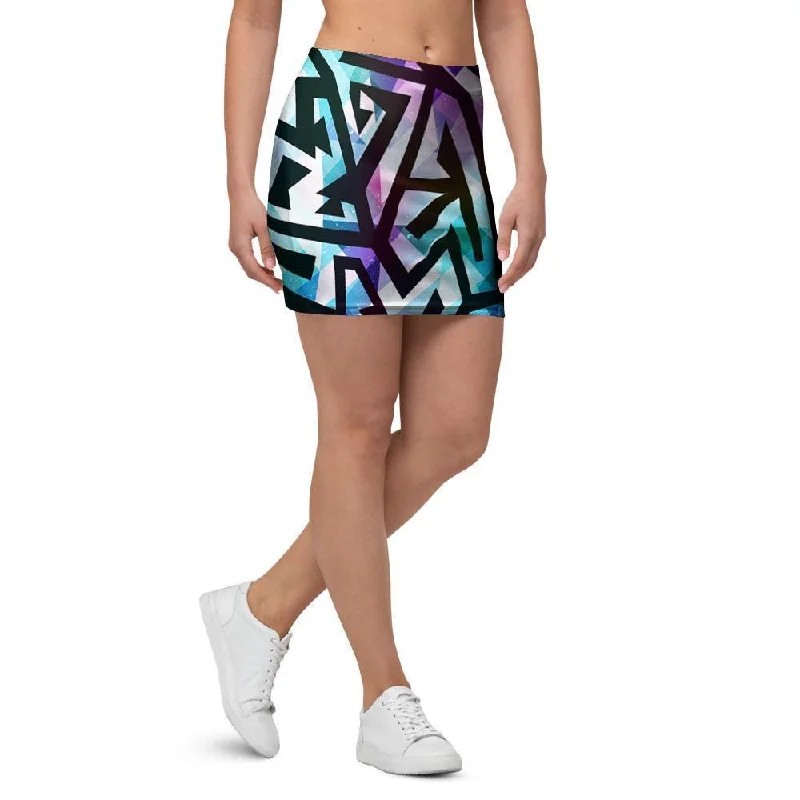 Galaxy Geometric Mini Skirt asymmetrical skirt cut