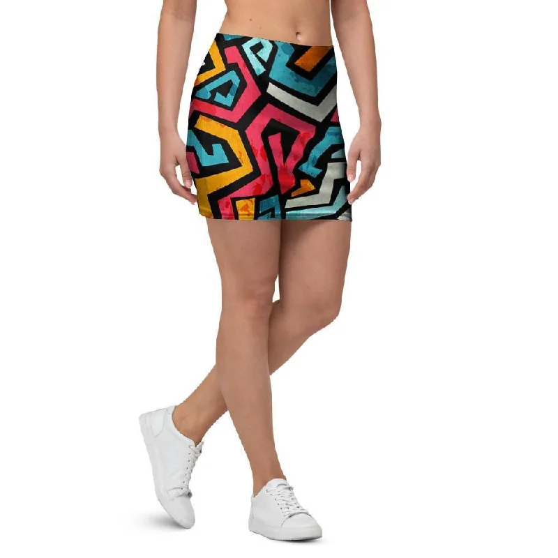 Geometric Graffiti Psychedelic Mini Skirt cashmere skirt rich