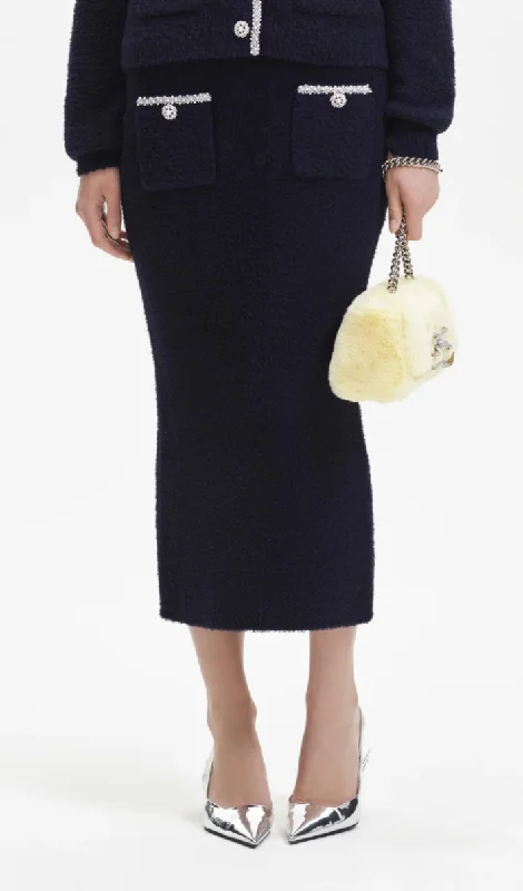 NAVY SOFT KNIT MIDI SKIRT wool skirt warm