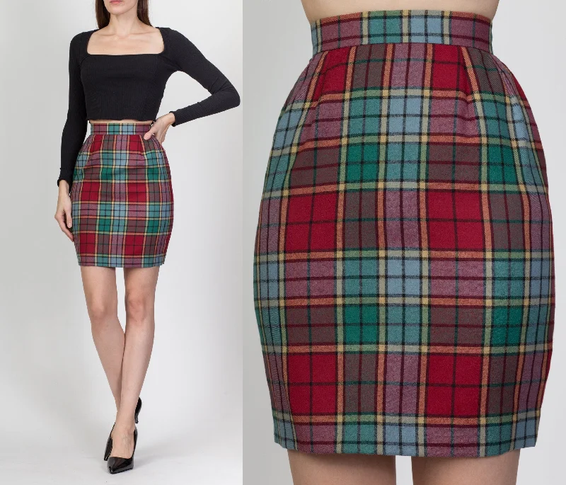 Vintage Plaid Mini Pencil Skirt - Extra Small, 22.5" midi skirt versatile