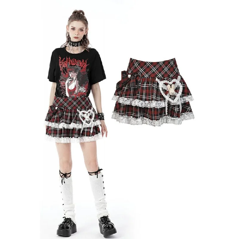 Women's Lolita Cute Rabbit Red Plaid Short Skirt chiffon skirt floaty