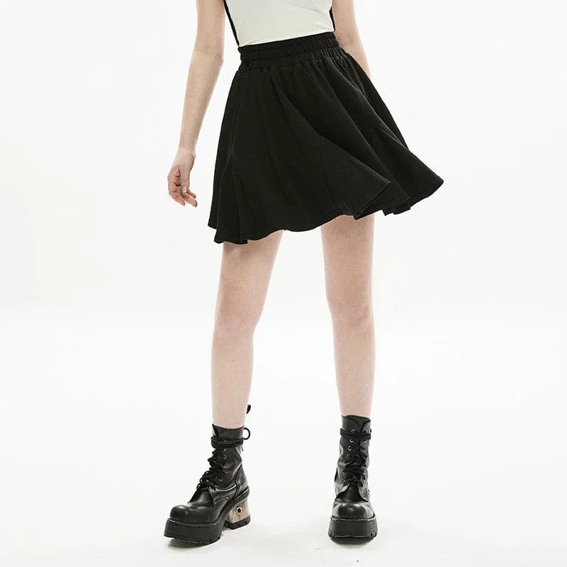 Women's Punk A-line Pleated Skirt Black denim skirt stylish
