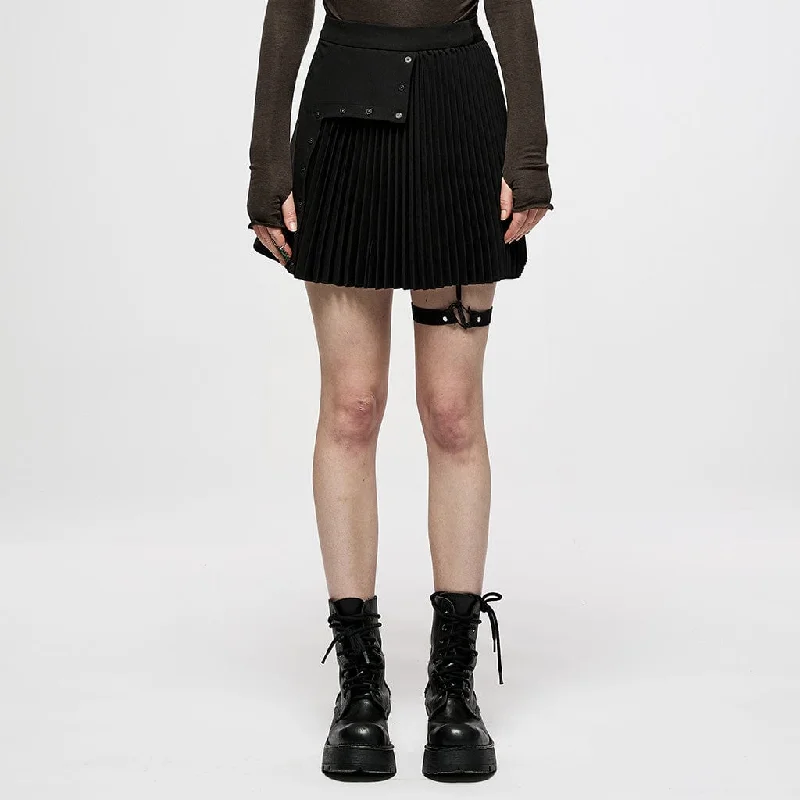 Women's Punk High-waisted Pleated Skirt With Garter cashmere skirt fine