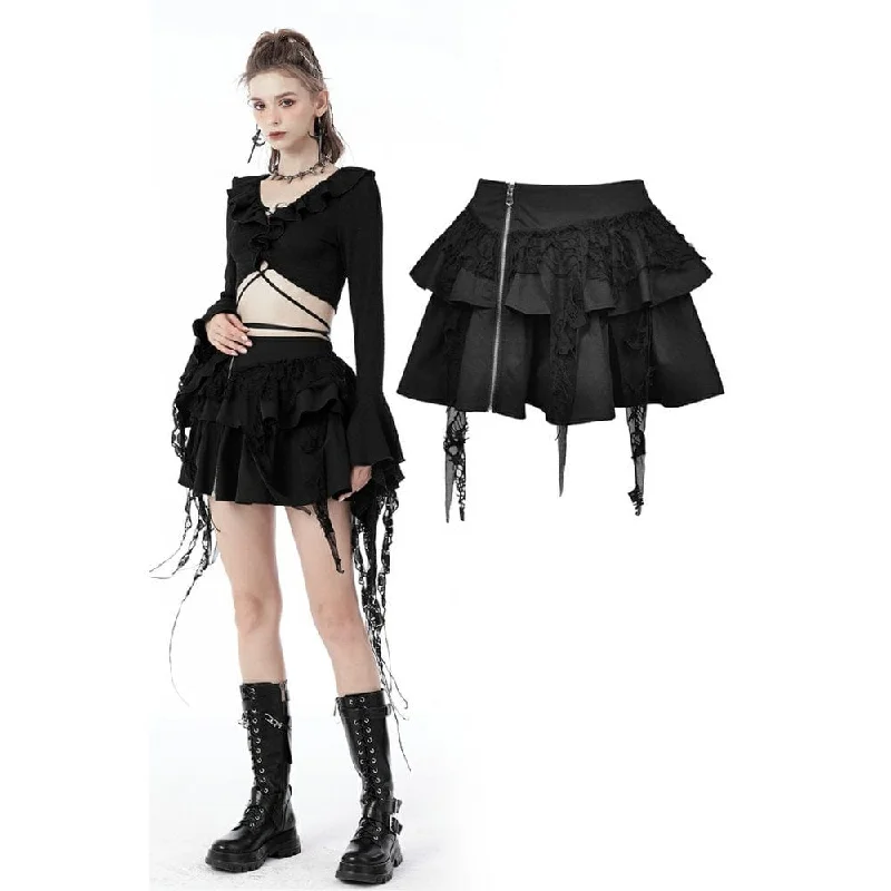 Women's Punk Side Zip Ruffles Short Skirt wool skirt sturdy